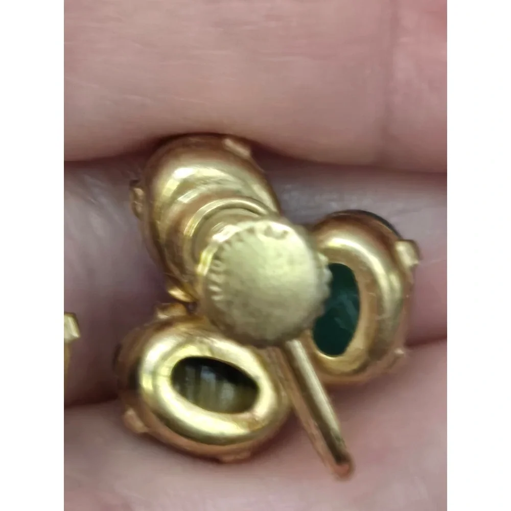 Egyptian Revival Goldfilled Scarab Earrings Semi-Precious Stones Vintage w/ Box